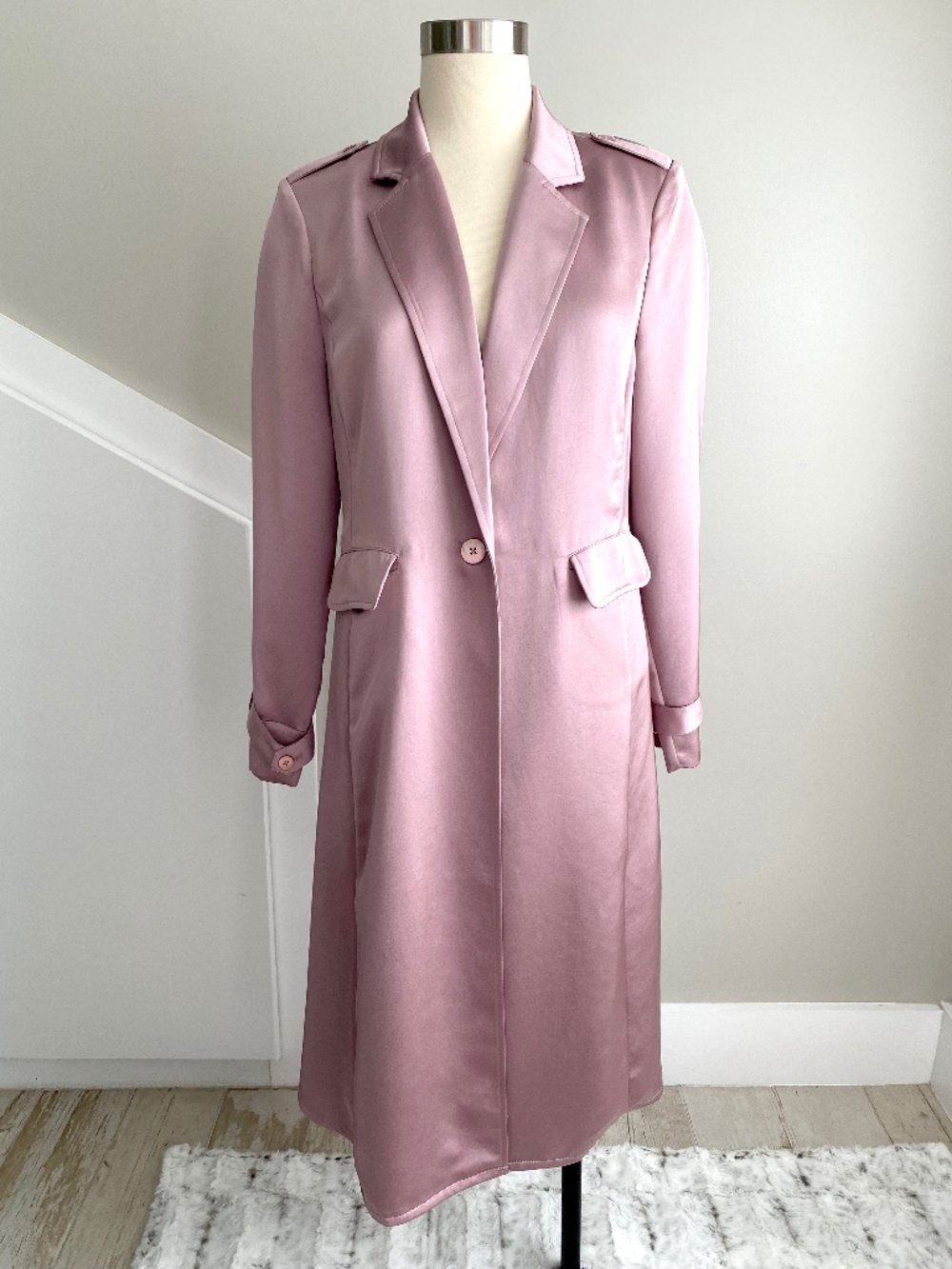 NIC+ZOE Satin Duster-Length Military Jacket in Dusty Rose - Size 4